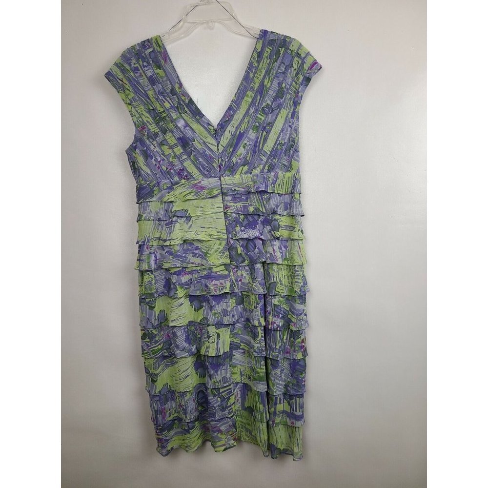 Adrianna Papell Purple Green Ruffle Sleeveless Cocktail Dress Size 14 - Picture 6 of 9
